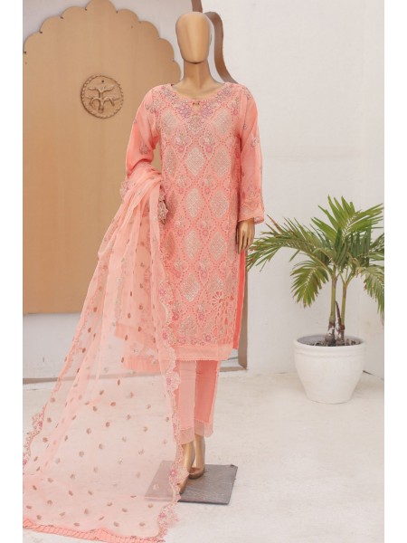 Bin Saeed Stitched 3 Piece Fancy Emb Formals Collection'2024-RTS-923-Peach