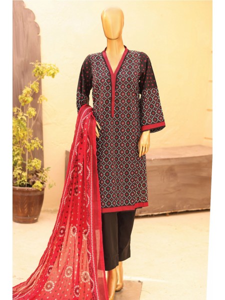 Bin Saeed Stitched 3 Piece Printed Lawn Vol-13 Collection'2024-SM-858-Red