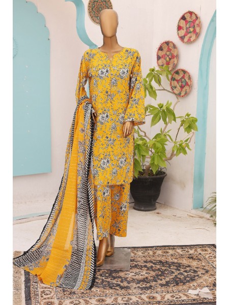 Bin Saeed Stitched 3 Piece Printed Lawn Vol-14 Collection'2024-SM-873-Yellow