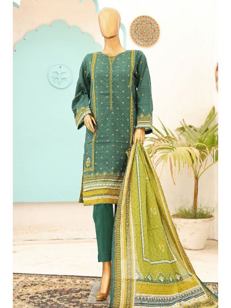 Bin Saeed Stitched 3 Piece Printed Lawn Vol-14 Collection'2024-SM-875-Green