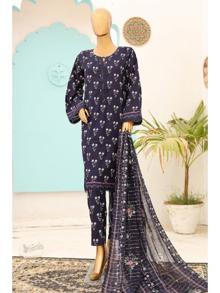 Bin Saeed Stitched 3 Piece Printed Lawn Vol-14 Collection'2024-SM-879-N Blue