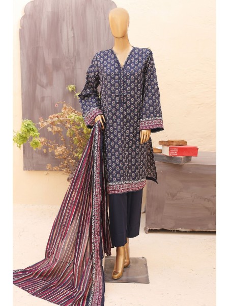 Bin Saeed Stitched 3 Piece Printed Lawn Vol-14 Collection'2024-SM-880-N Blue