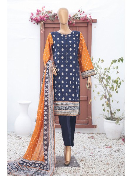 Bin Saeed Stitched 3 Piece Printed Lawn Vol-15 Collection'2024-SM-891-Navy Blue