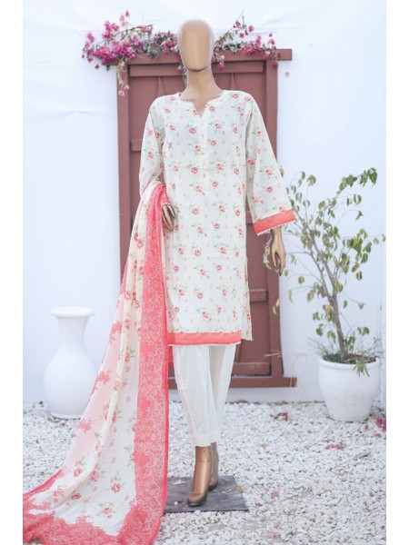 Bin Saeed Stitched 3 Piece Printed Lawn Vol-15 Collection'2024-SM-897-Off White