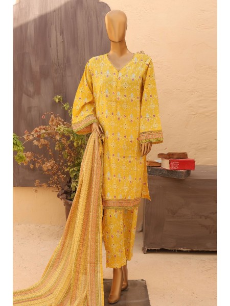 Bin Saeed Stitched 3 Piece Printed Lawn Vol-15 Collection'2024-SM-898-Yellow