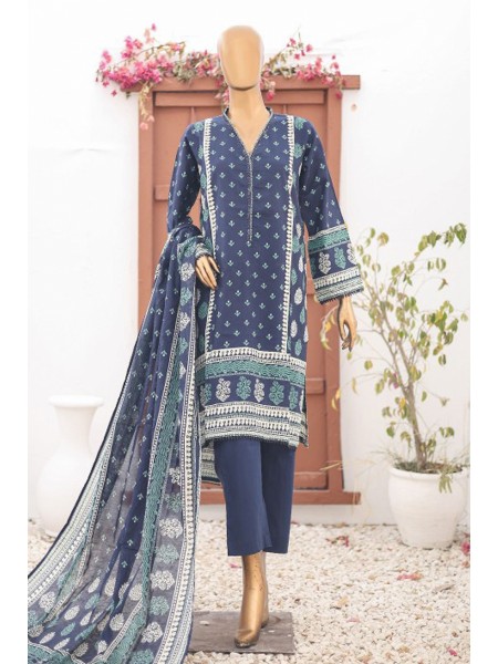 Bin Saeed Stitched 3 Piece Printed Lawn Vol-15 Collection'2024-SM-899-Navy Blue