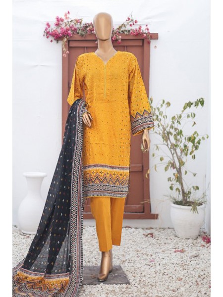 Bin Saeed Stitched 3 Piece Printed Lawn Vol-15 Collection'2024-SM-903-Mustard