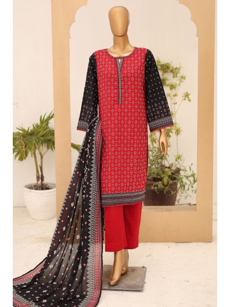 Bin Saeed Stitched 3 Piece Printed Lawn Vol-16 Collection'2024-SM-905-Red