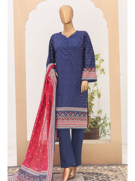 Bin Saeed Stitched 3 Piece Printed Lawn Vol-16 Collection'2024-SM-907-N.Blue