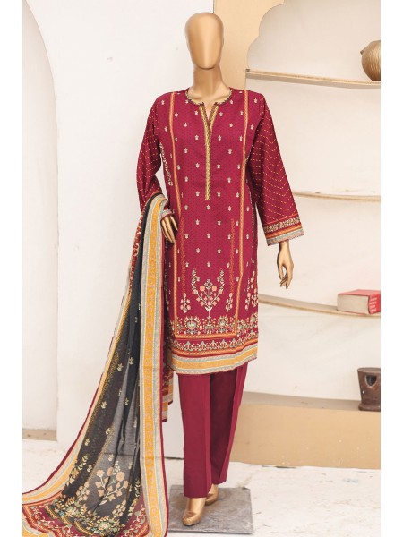 Bin Saeed Stitched 3 Piece Printed Lawn Vol-16 Collection'2024-SM-910-Maroon