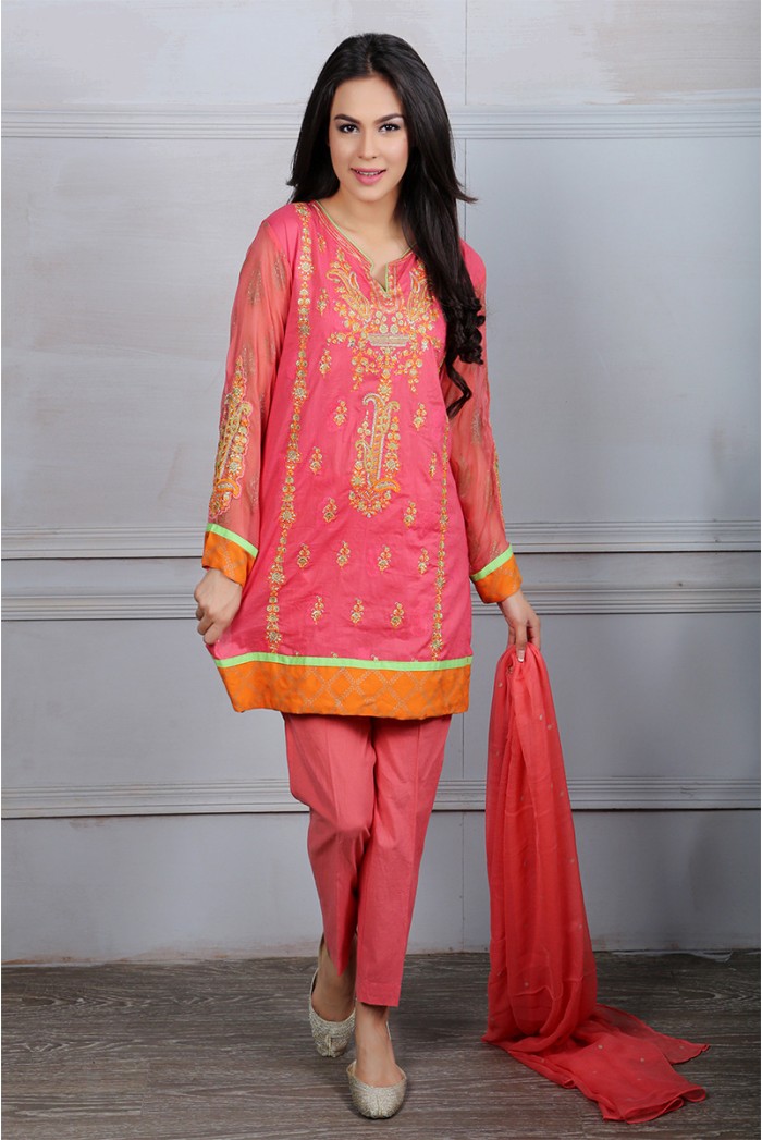 Maria B Lawn Stitched 3 Piece Suite Dw 1928 In Carrot Lawncollection.pk
