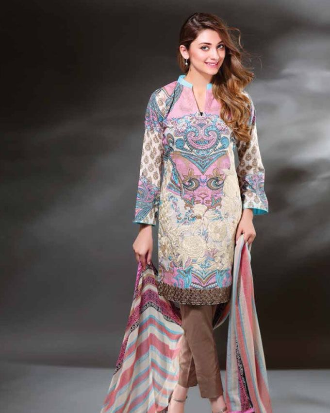 Charizma Lawn And Chiffon Unstitched 3 Piece Embroidered Suit In Pastal ...