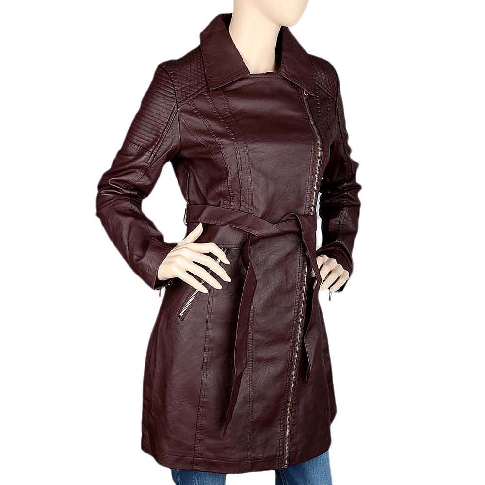 Womens Leather Long Jacket 1926 Dark Brown - Lawncollection.pk