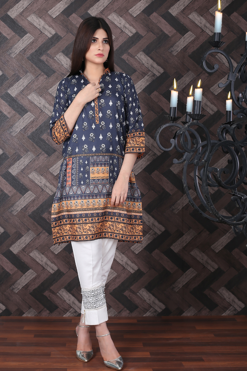 Waniya Pret Collection 19 Digital Printed Blue Shirt - Lawncollection.pk