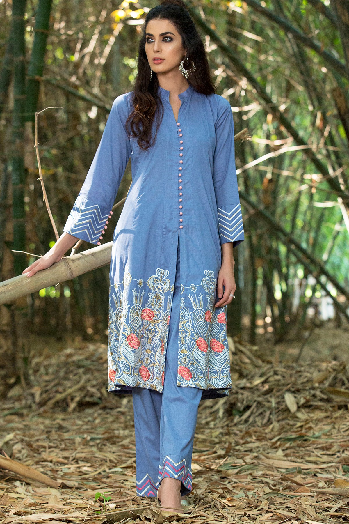 Origins Embroidered Cambric Shirt 18c44a - Lawncollection.pk