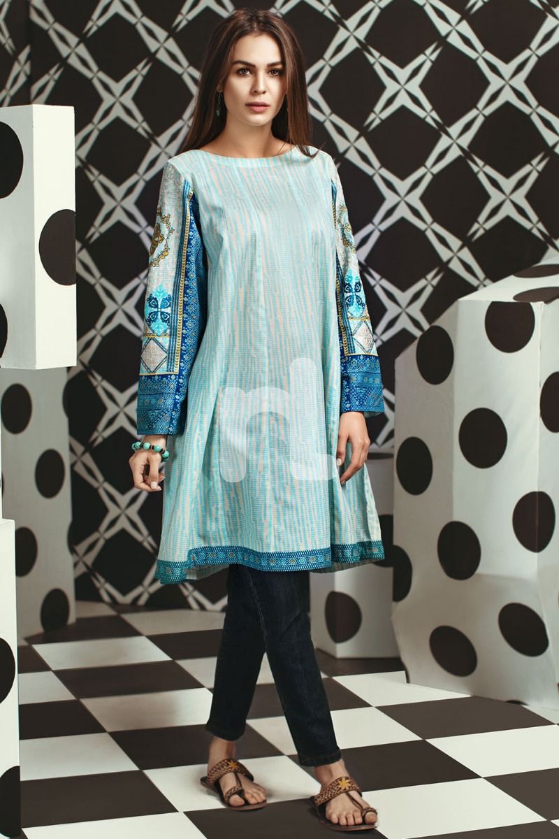 Nishat Linen Ps19 138 Blue Printed Embroidered Stitched Lawn Frock 1pc ...