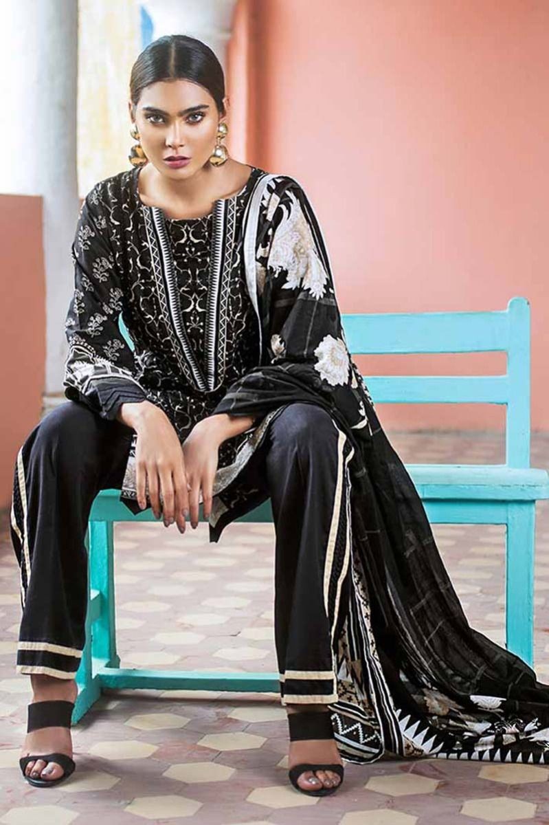 Gul Ahmed Black White Collection Black B 54 - Lawncollection.pk