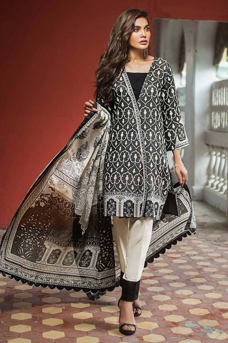 Gul Ahmed Black White Collection Off White B 56 - Lawncollection.pk