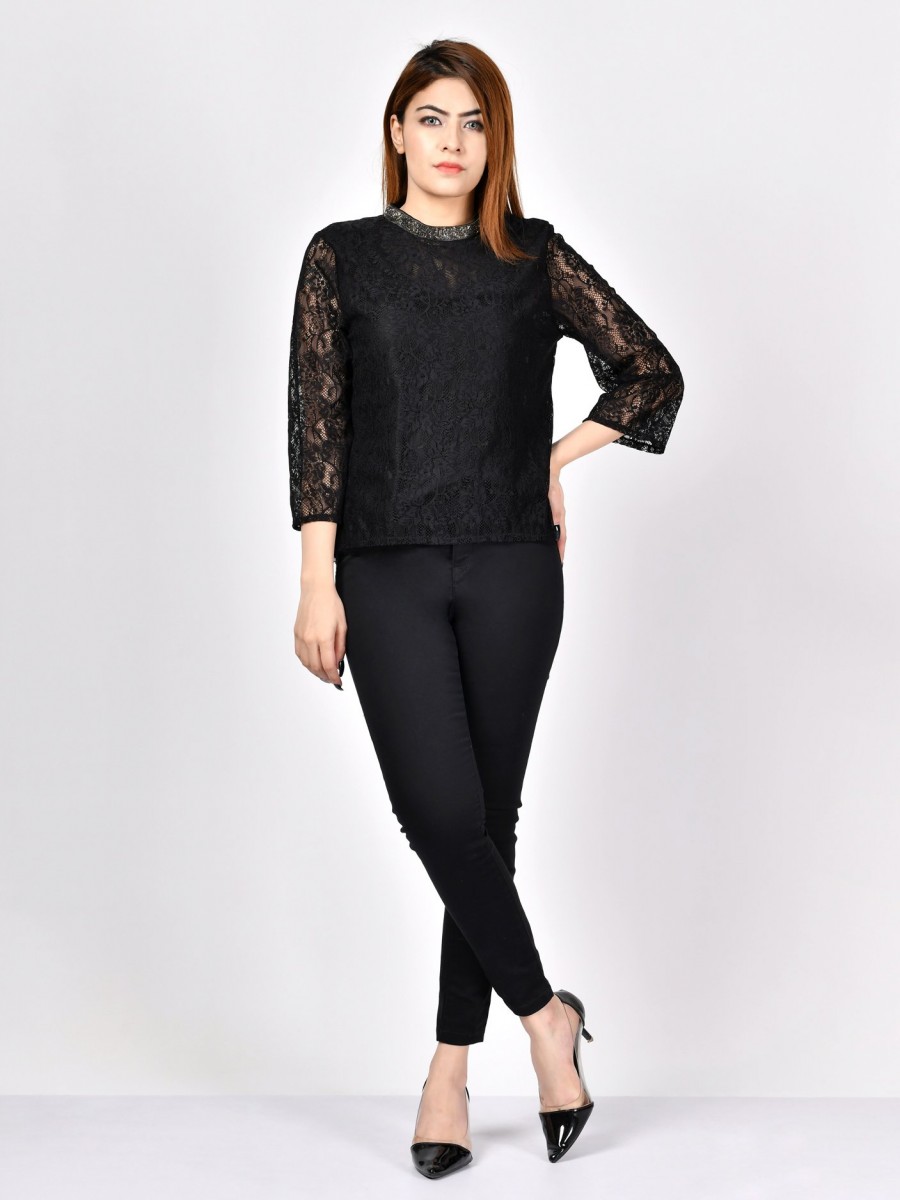 Limelight Embellished Net Top F1640 Lrg 001 - Lawncollection.pk