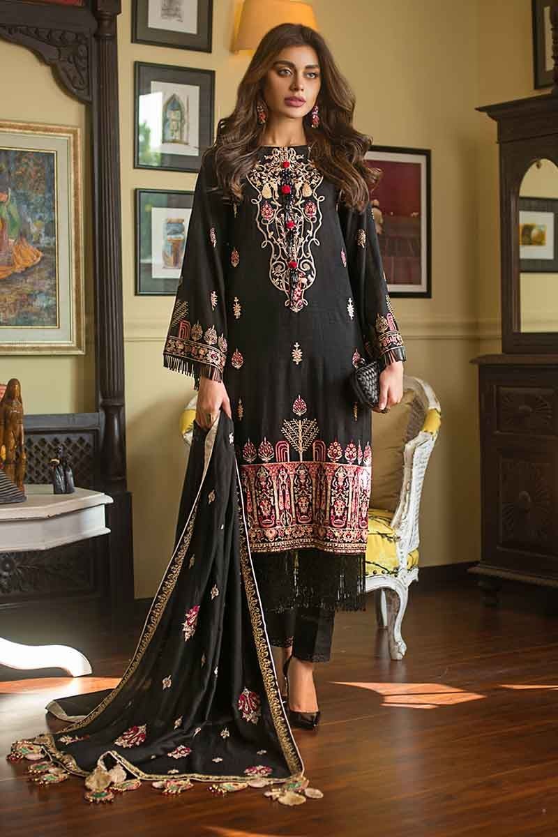 Gul Ahmed Winter Unstitched Collection Black Dk 06 - Lawncollection.pk