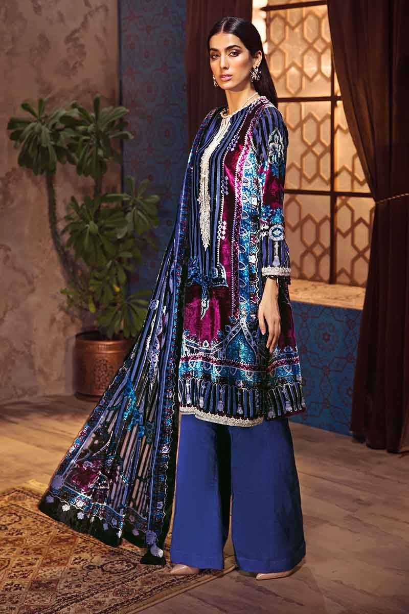 Gul Ahmed Winter Unstitched Collection Ink Blue Bvl 18 - Lawncollection.pk