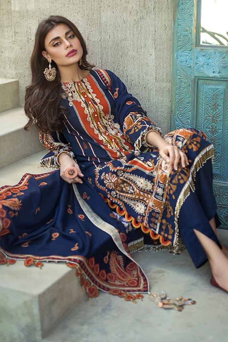 Gul Ahmed Winter Unstitched Collection Navy Dk 08 Lawncollection.pk