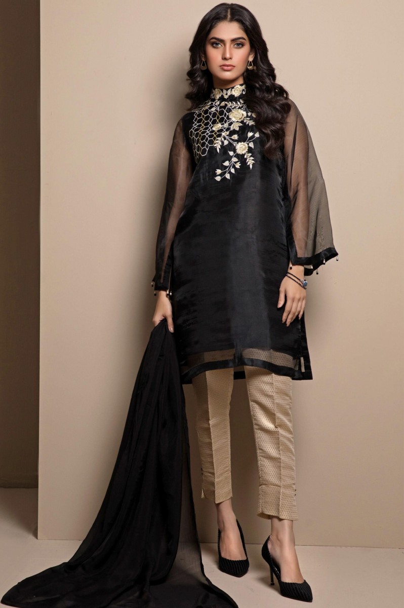 Zeen Woman 2 Pc Stitched Suit Organza Wzl29180 Black - Lawncollection.pk