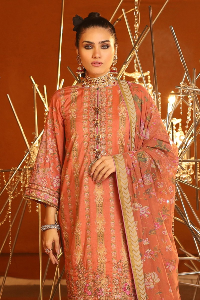 Alkaram Festive Collection 3 Piece Embroidered Suit With Printed