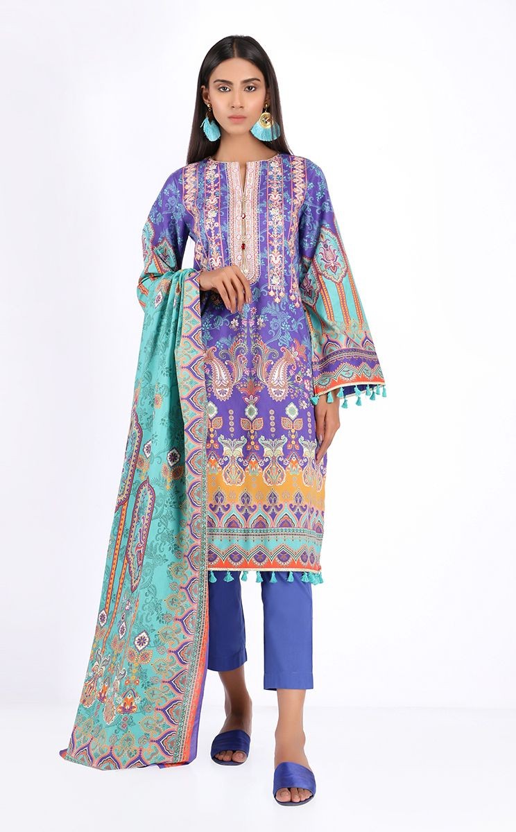Zellbury Eid 20 Shirt Shalwar Dupatta Blue Bliss Embroidered Lawn Suit ...