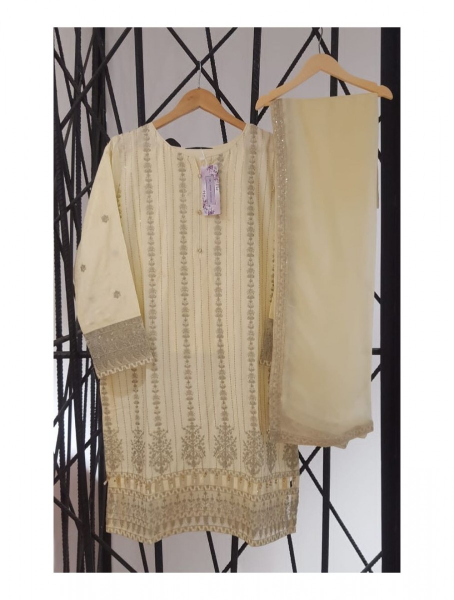 Amna Khadija Fancy Embroidered Lawn Unstitched 3 Piece Suit - D-08 - AM26FNC - Lemon - Summer Collection