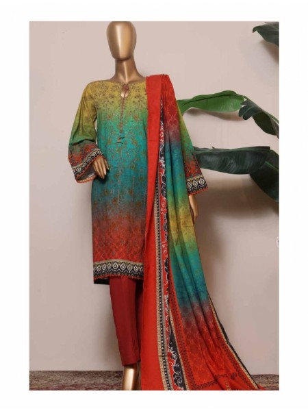 BAROQUE-3PC KHADDAR PRINTED EMB SHIRT WITH KHADDAR PRINTED EMB DUPATTA AND PRINTED TROUSER-ADR-2624