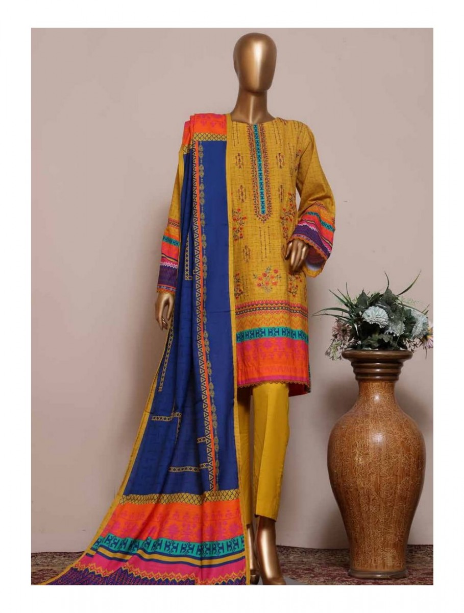 Bin Saeed Printed Embroidered Khaddar Collection 2022 Kf 0012