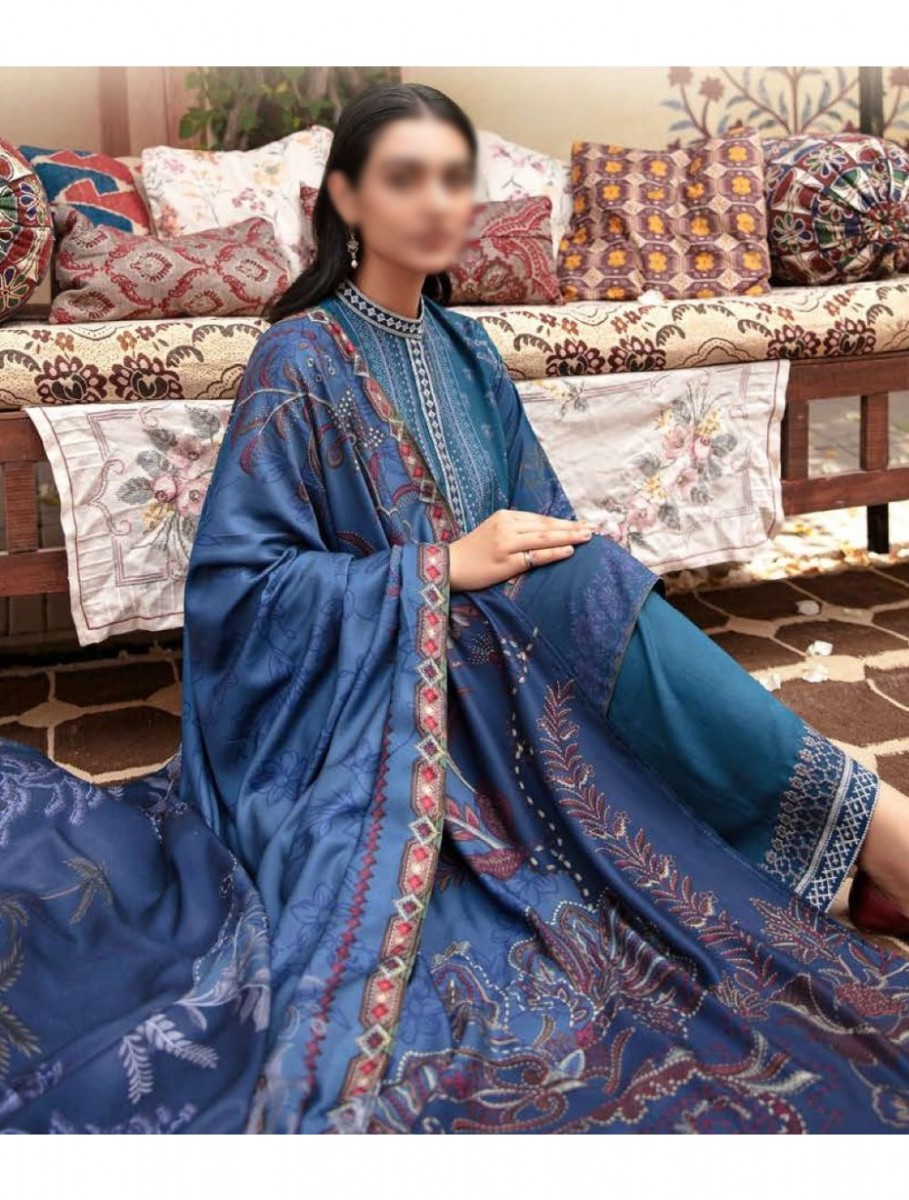 Cross Stitch Winter Edit Khaddar Linen Unstitched Collection 2022 Blue