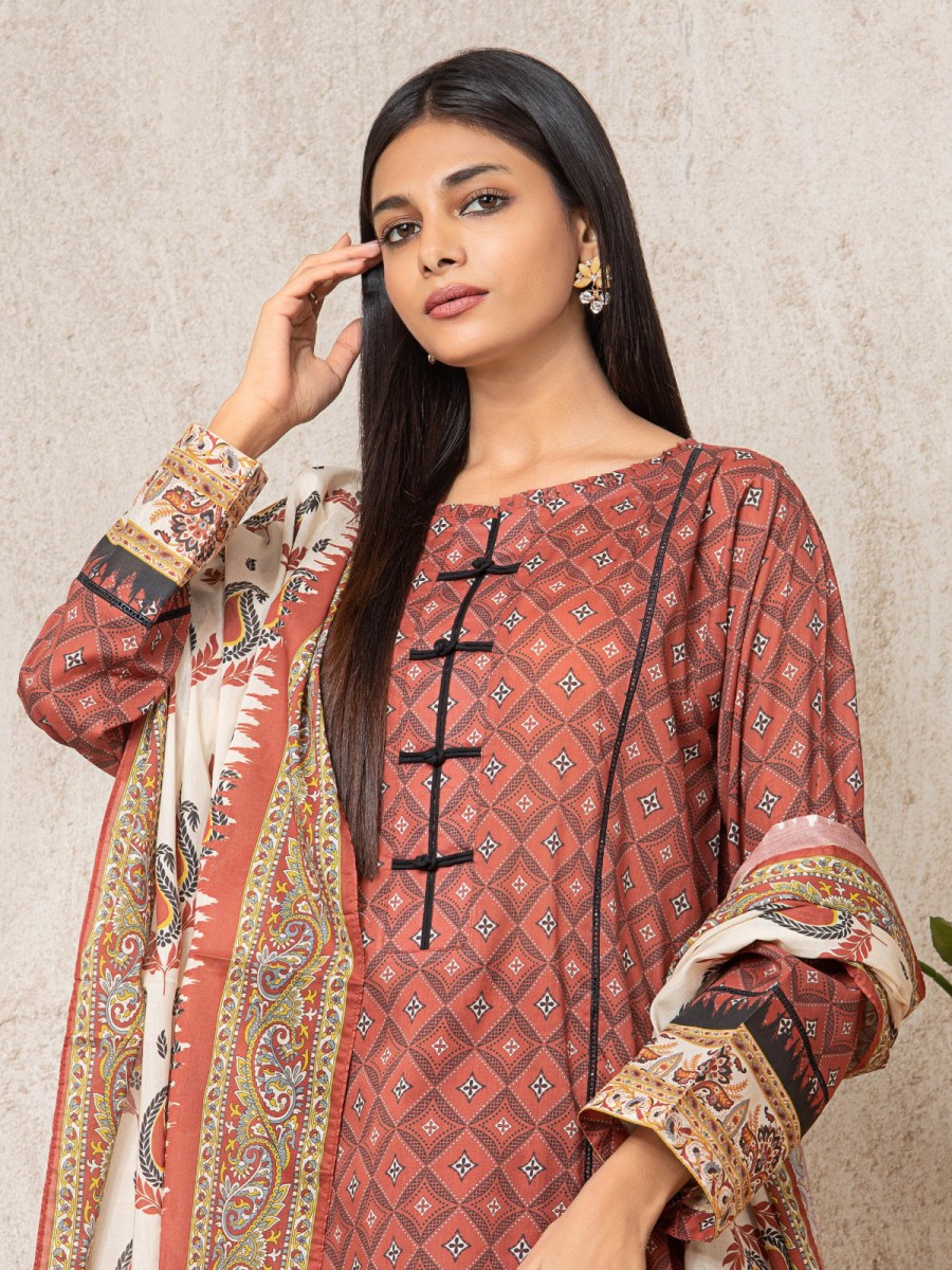 Edenrobe Women Unstitched Allure Khaddar Ewu22a3 23461 Rust Printed ...