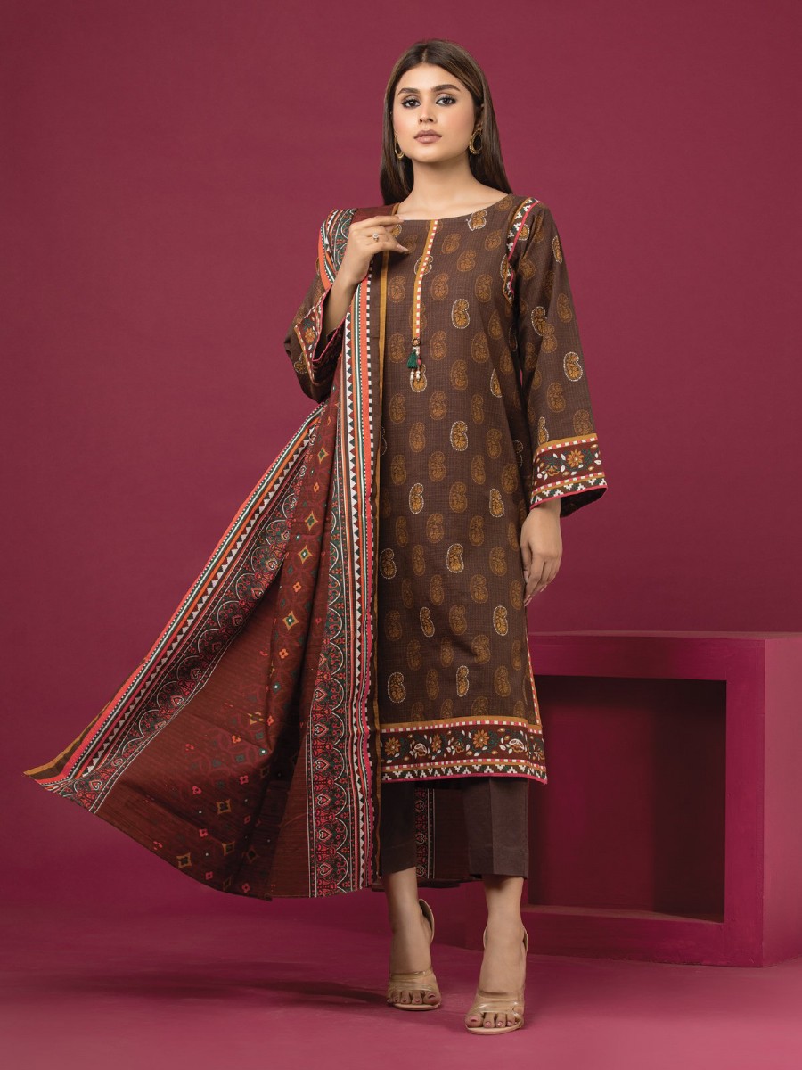 Edenrobe Women Unstitched Allure Khaddar Ewu22a3 24464 Brown Printed