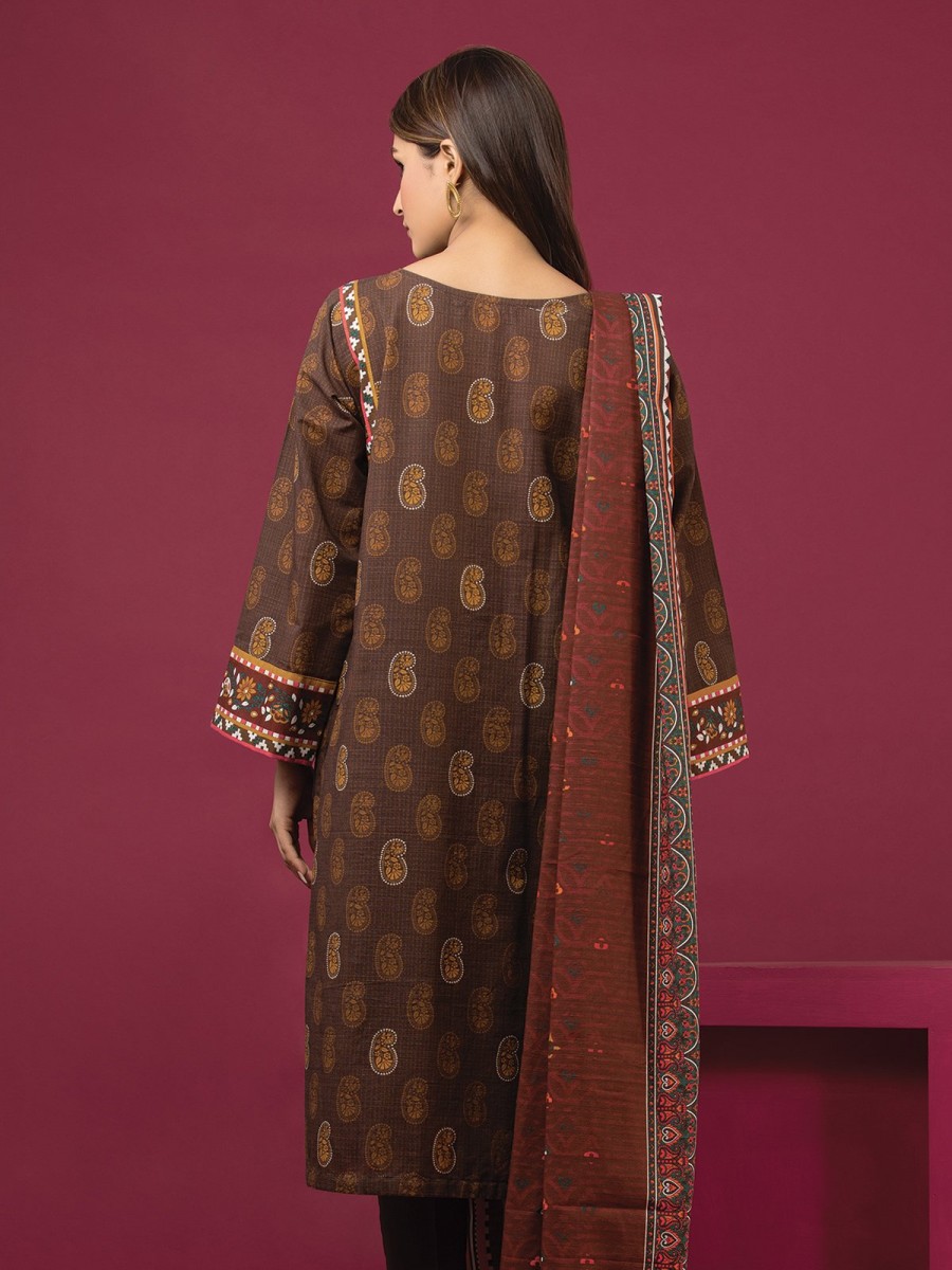 Edenrobe Women Unstitched Allure Khaddar Ewu22a3 24464 Brown Printed