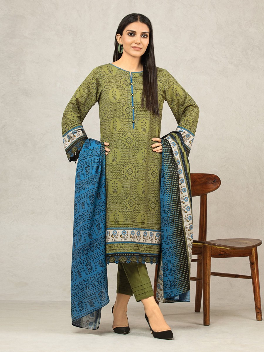 Edenrobe Women Unstitched Allure Khaddar Ewu22a3 24504 Olive Printed