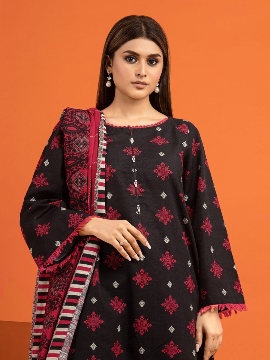 Edenrobe Women Unstitched Allure Khaddar Ewu22a3 24548 Black Printed