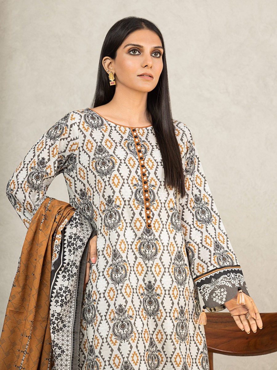 Edenrobe Women Unstitched Allure Khaddar Ewu22a3 24566 Ash White