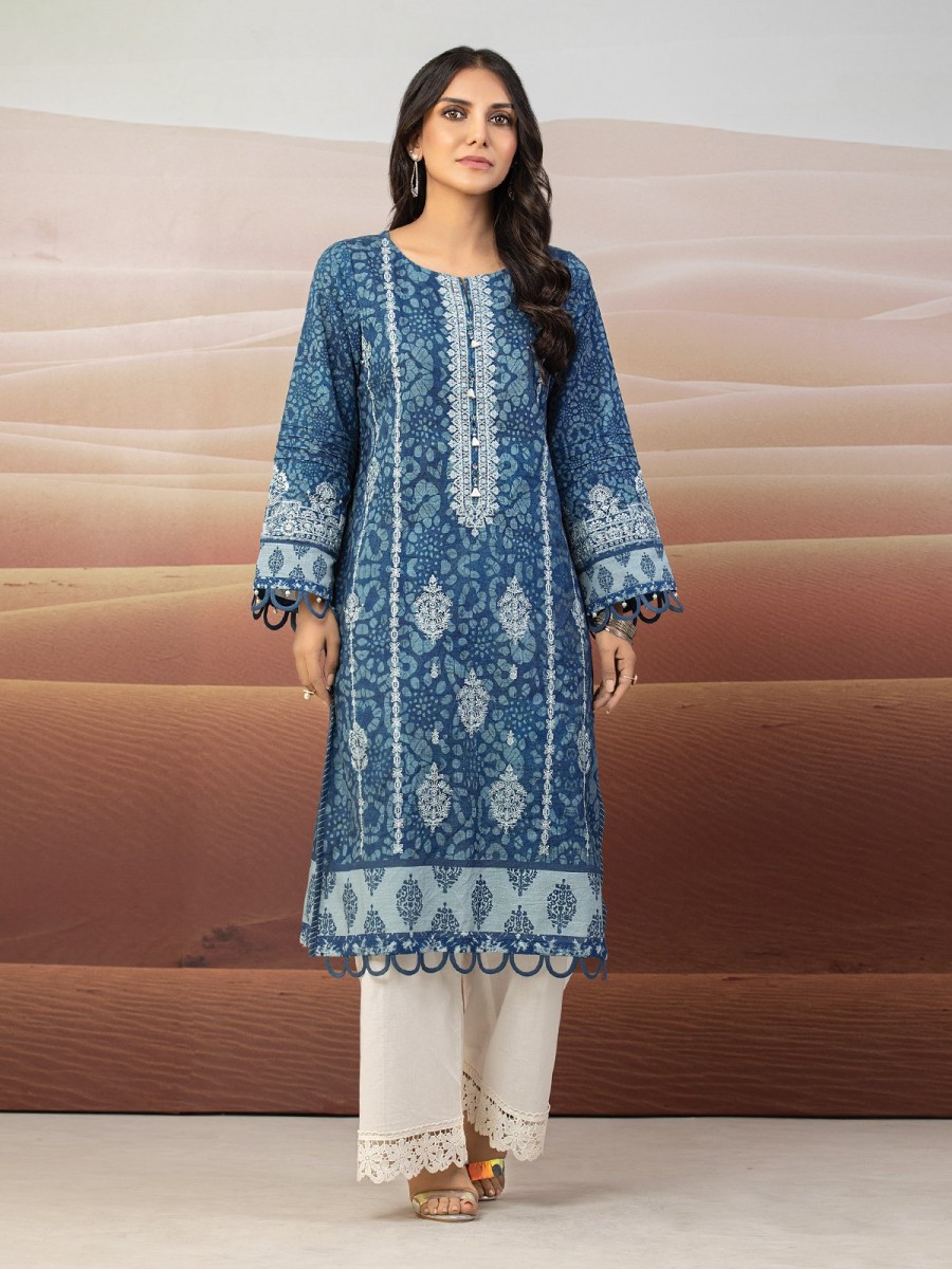 Edenrobe Women Winter Premium Ewu22v9 25040 Blue Embroidered Cotton Satin 1 Piece