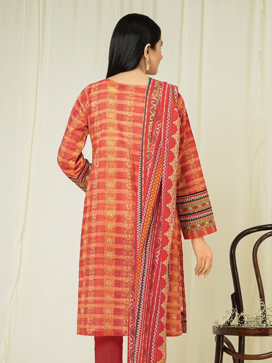 Edenrobe Womens Ewu22a3 24261 Unstitched Peach Printed Khaddar 3 Piece