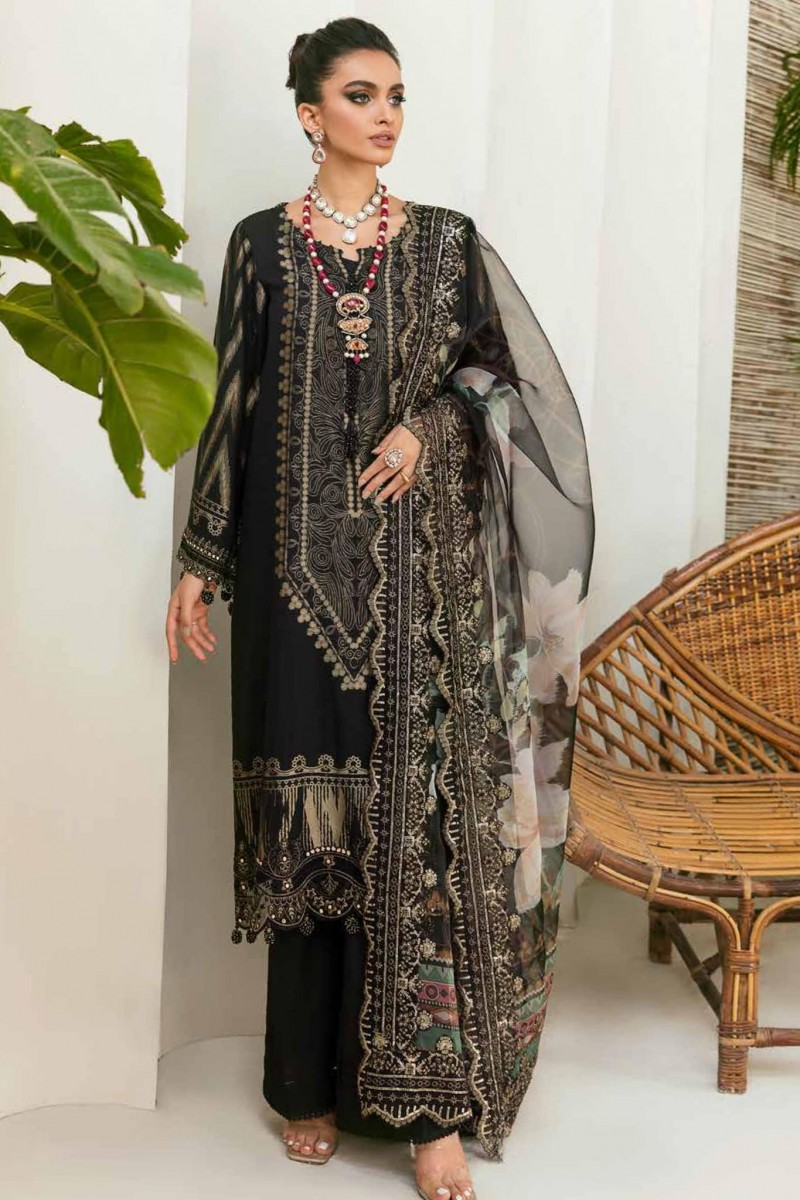 Moksha by AJR Embroidered Lawn Suits Unstitched 3 Piece AJR23M D-01 Nureh - Luxury Collection