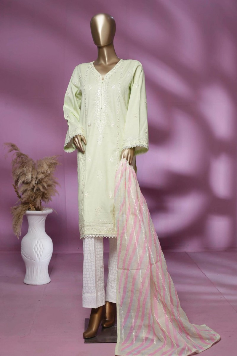 Bin Saeed Stitched 3 Piece Lucknowi Chikankari Collection2023 Cmstf 43