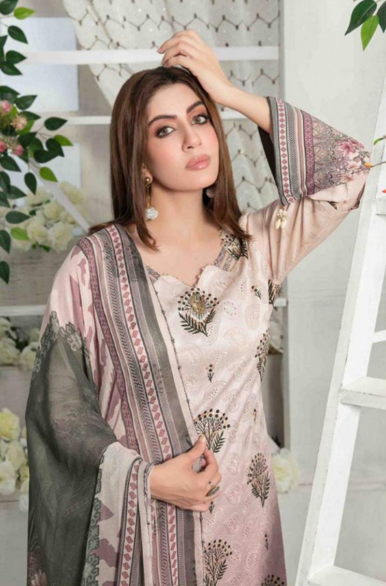 Tawakkal Stitched Embroidered Digital Printed Lawn kurthi - Tan Color