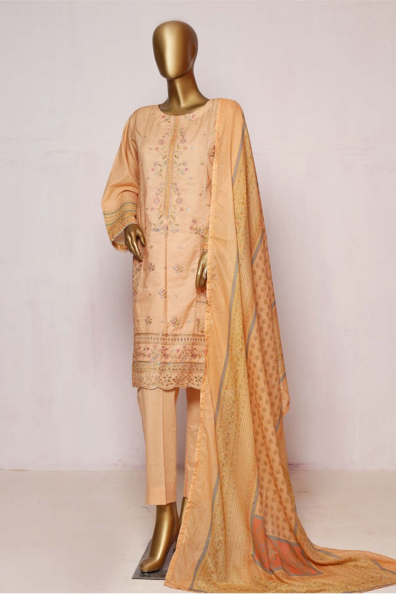 Bin Saeed unstitched embroidered green leaf pattern main image 1