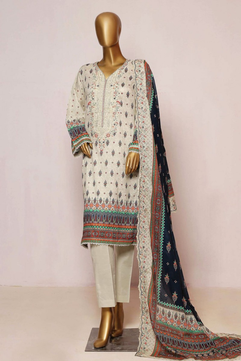 Bin Saeed Embroidered Lawn Stitched 3 Piece Frock - SM-787 - BS25LFV2 - Green - Summer Collection main image 0