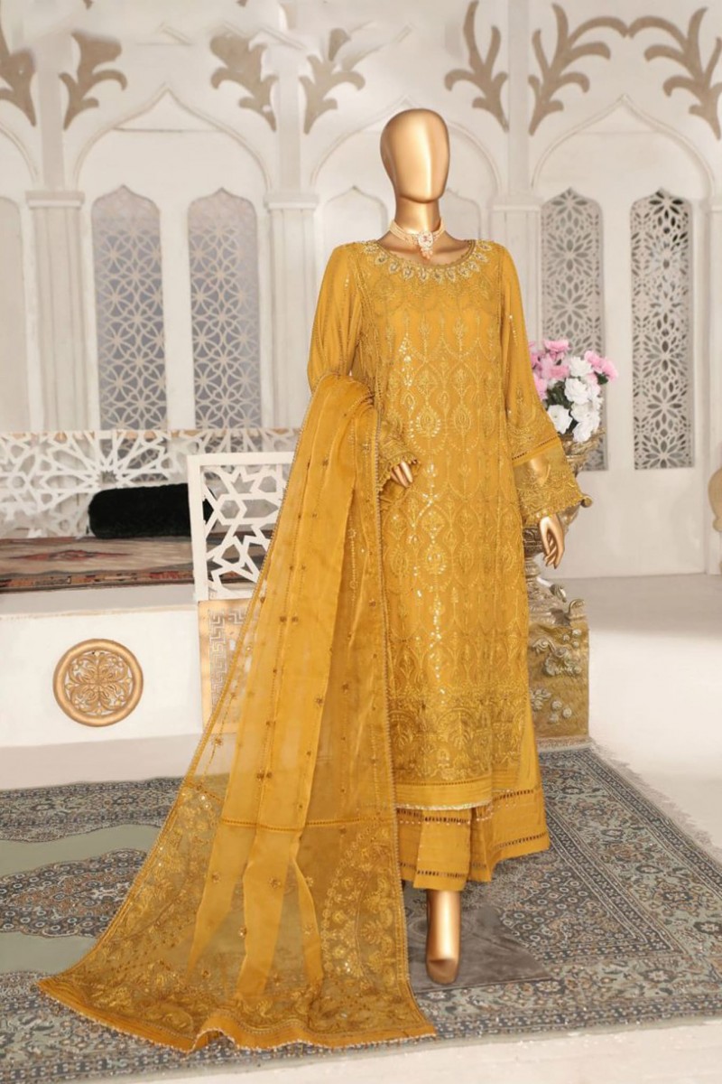 Cortesia By HZ Textiles Embroidered Chiffon Suits Unstitched 3 Piece HZ23C D-04 Burning Blush - Luxury Collection main image 1