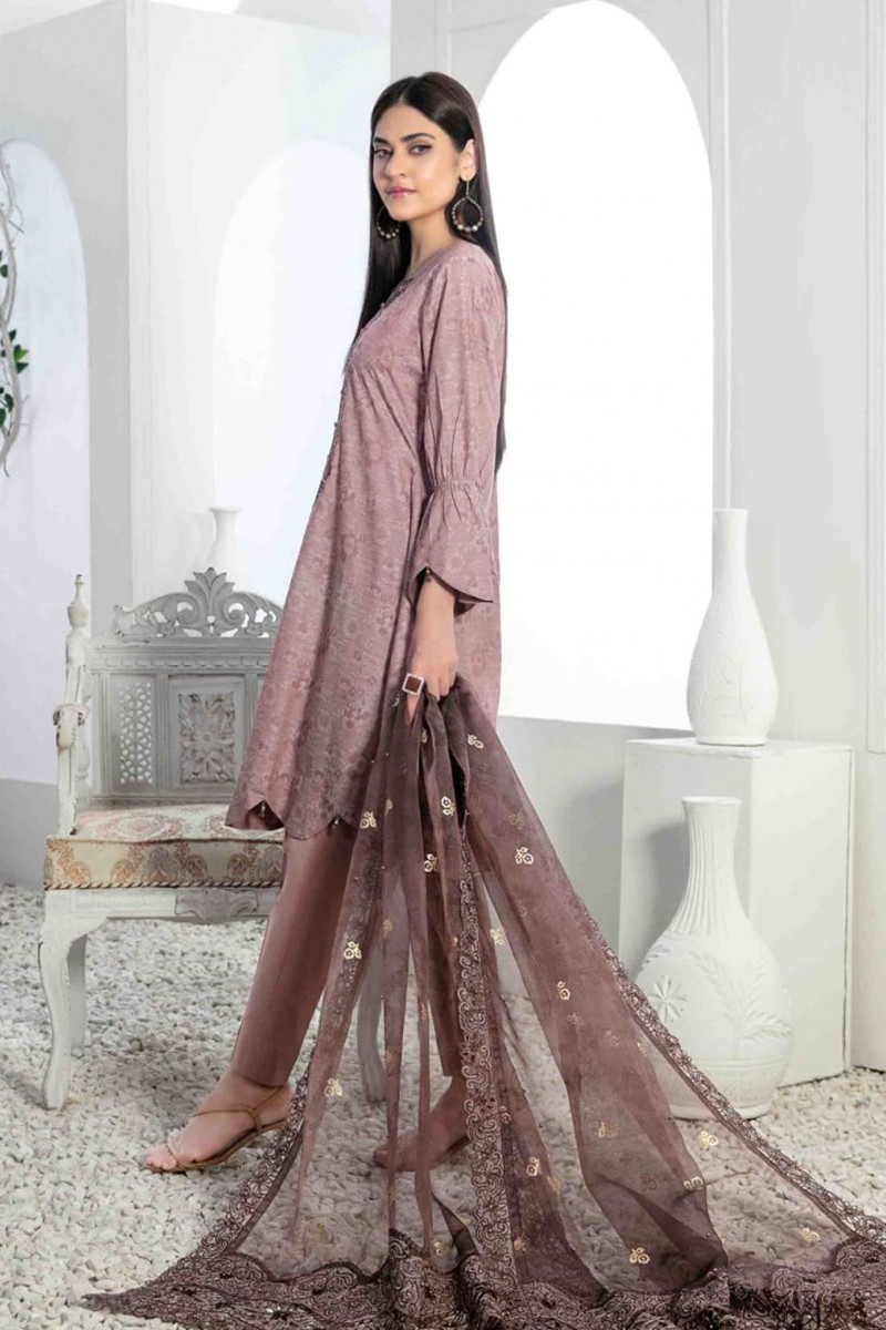 Tuta 3 Pezzi Tawakkal Per Bambina – Ricamata, In Lawn E Organza, Colore Blu