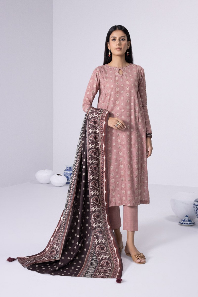 3 Piece Unstitched Embroidered Khaddar Suit with Printed Khaddar Shawl main image 1