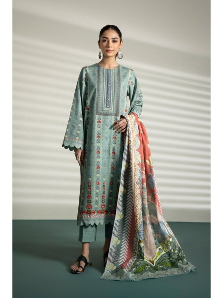 SAPPHIRE-3PC KHADDAR PRINTED EMB SHIRT WITH KHADDAR PRINT DUPATTA AND PRINT TROUSER-ADR-2527